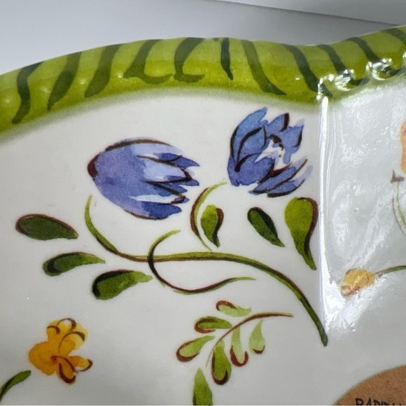 Shabby Chic Melamine Dinner Plates Floral Spring Scalloped Green Pink 4 pc NEW - Picture 5 of 10